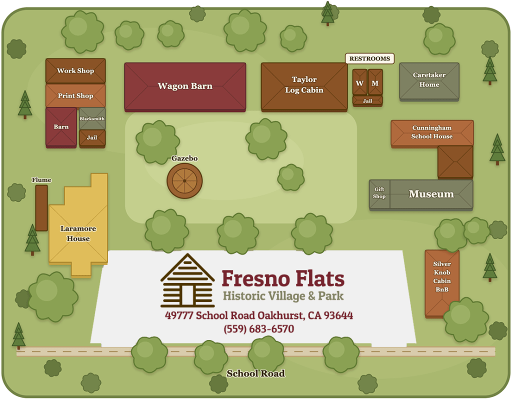 Visual map of Fresno Flats Historic Village and Park. 